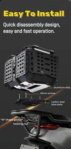 55L / 65L Aluminum Motorcycle Top Box – Folding Armor Rear Luggage with Backrest