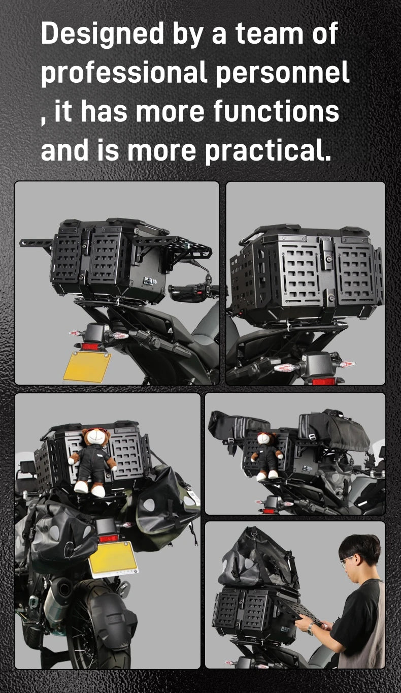 55L / 65L Aluminum Motorcycle Top Box – Folding Armor Rear Luggage with Backrest