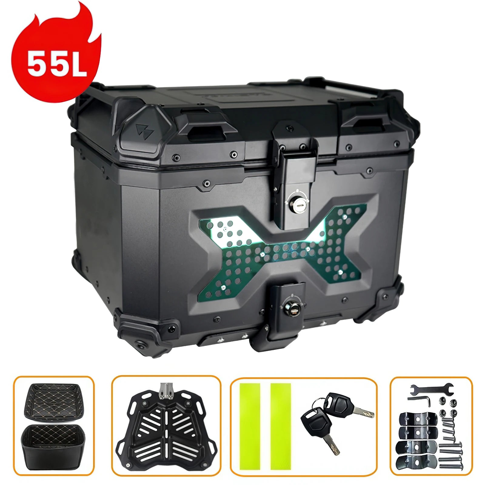 45L / 55L / 65L Aluminum Motorcycle Top Box – Universal Rear Luggage Case