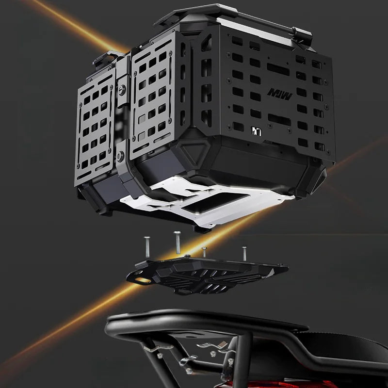 55L / 65L Aluminum Motorcycle Top Box – Folding Armor Rear Luggage with Backrest