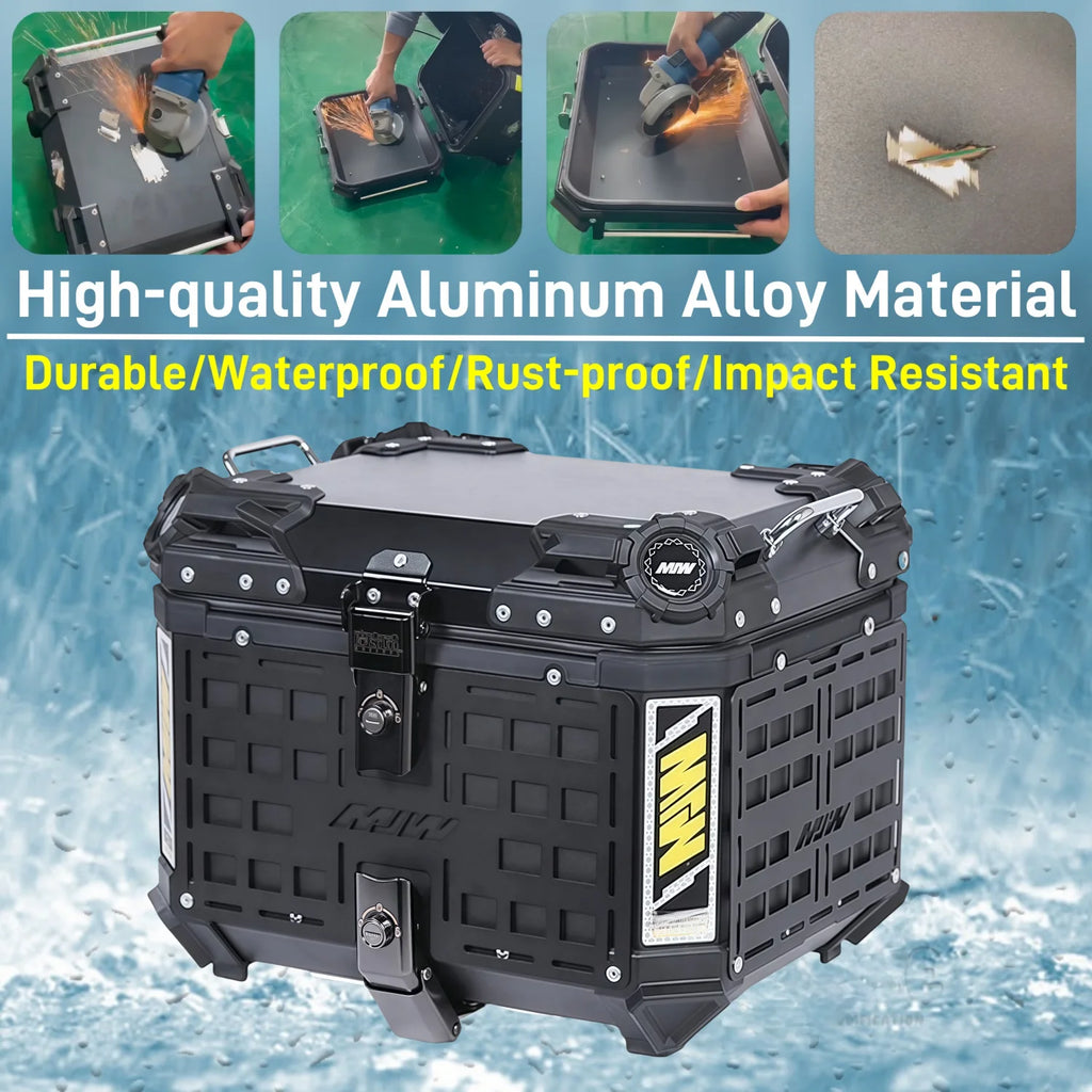 Bauletto posteriore per moto in alluminio da 55L/65L – Bagaglio posteriore impermeabile con schienale
