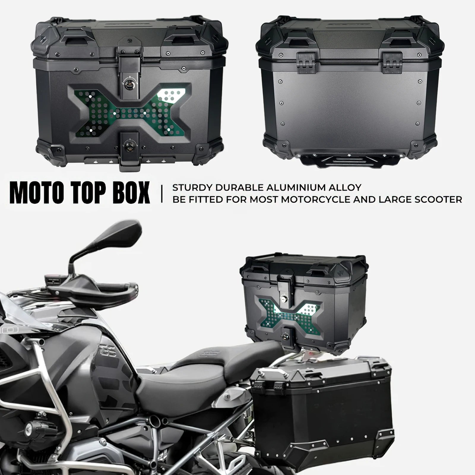 45L / 55L / 65L Aluminum Motorcycle Top Box – Universal Rear Luggage Case