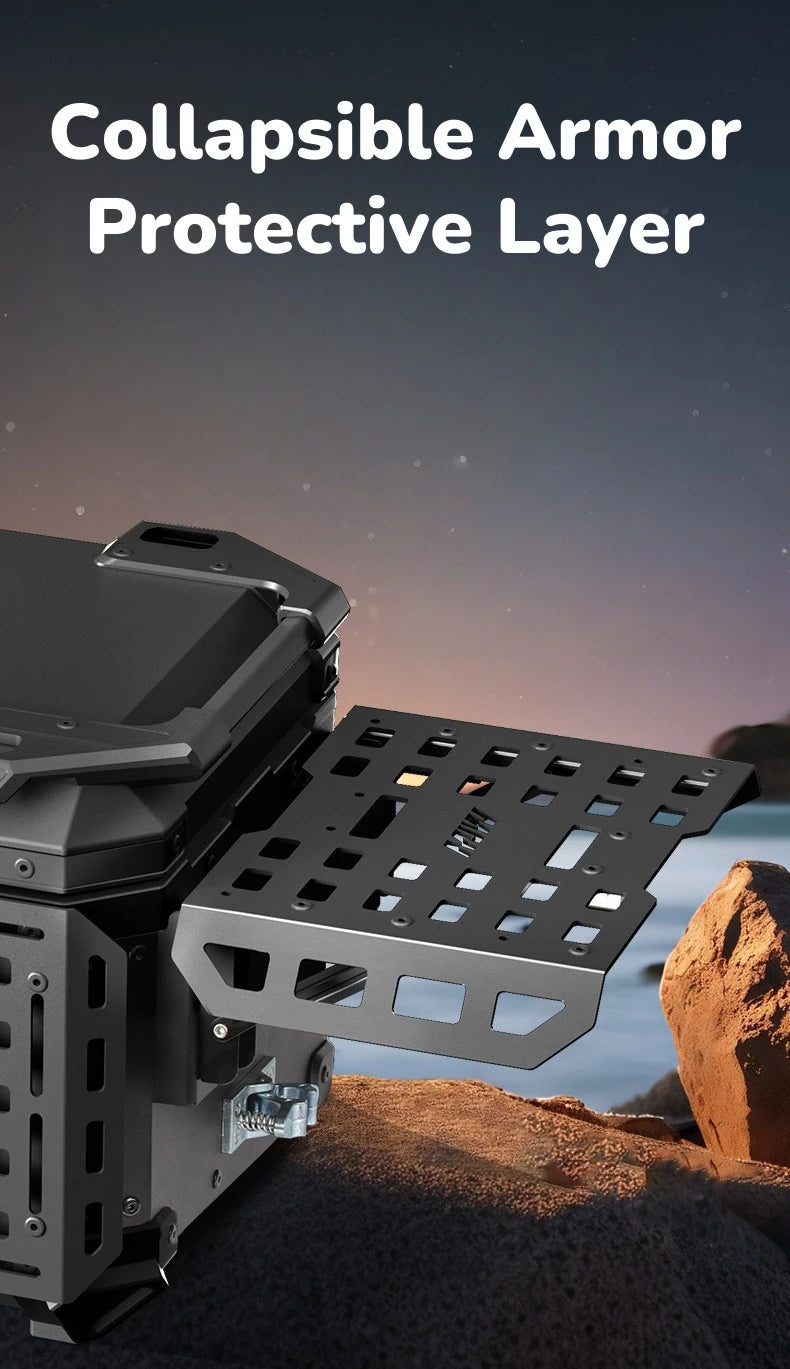 55L / 65L Aluminum Motorcycle Top Box – Folding Armor Rear Luggage with Backrest