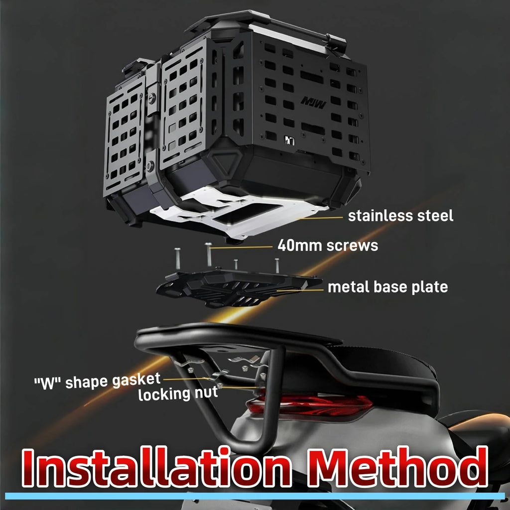 55L / 65L Aluminum Motorcycle Top Box – Folding Armor Rear Luggage with Backrest