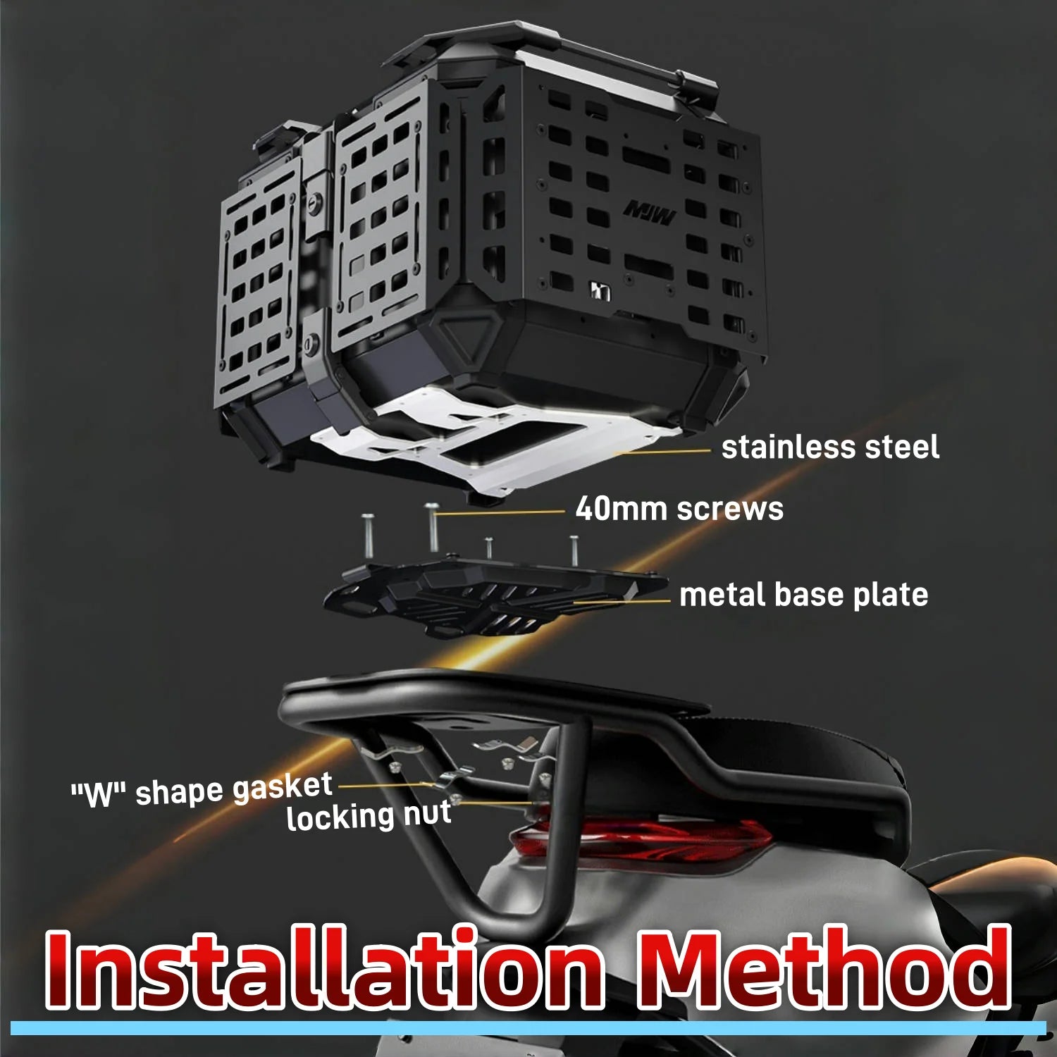 55L / 65L Aluminum Motorcycle Top Box – Folding Armor Rear Luggage with Backrest