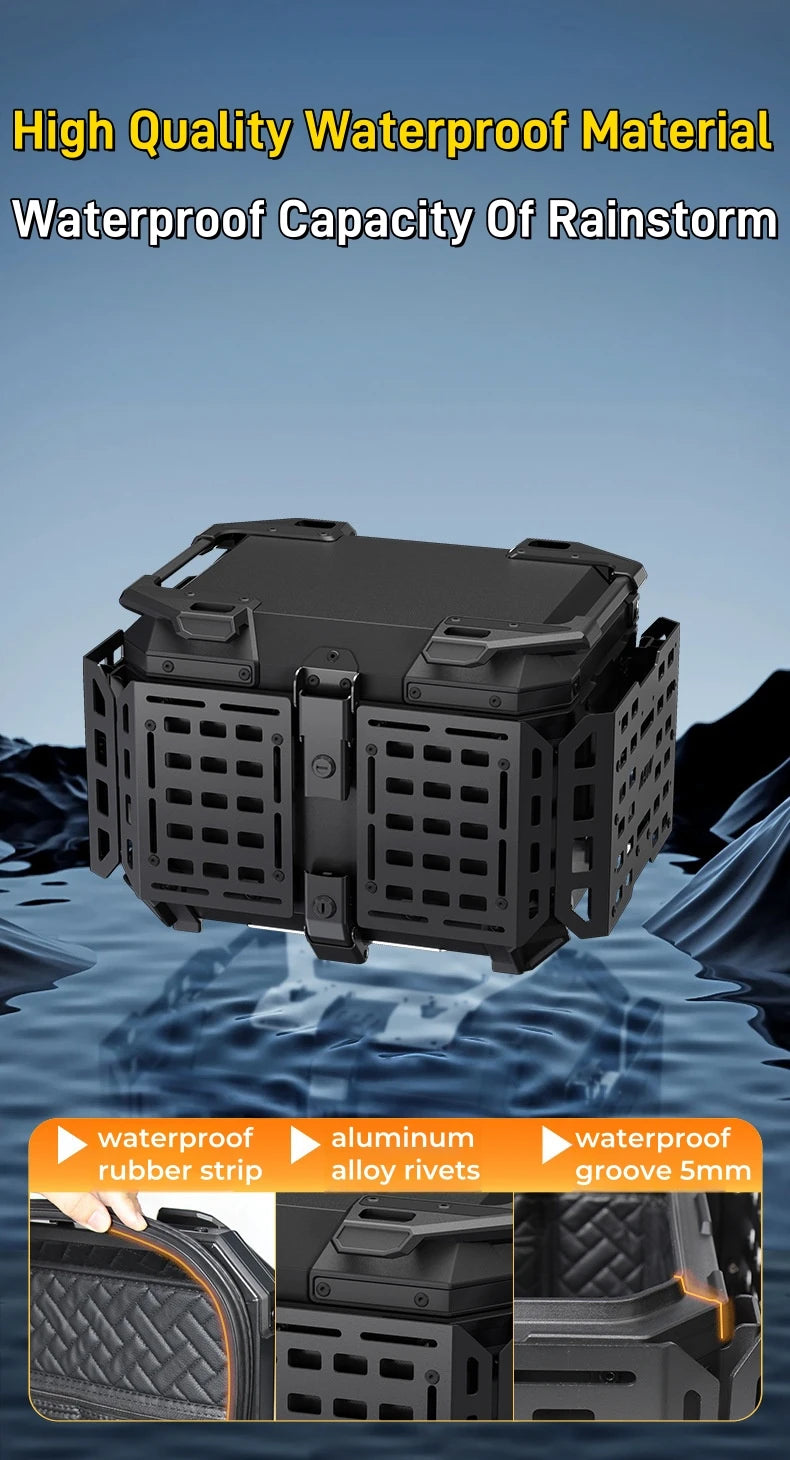 55L / 65L Aluminum Motorcycle Top Box – Folding Armor Rear Luggage with Backrest