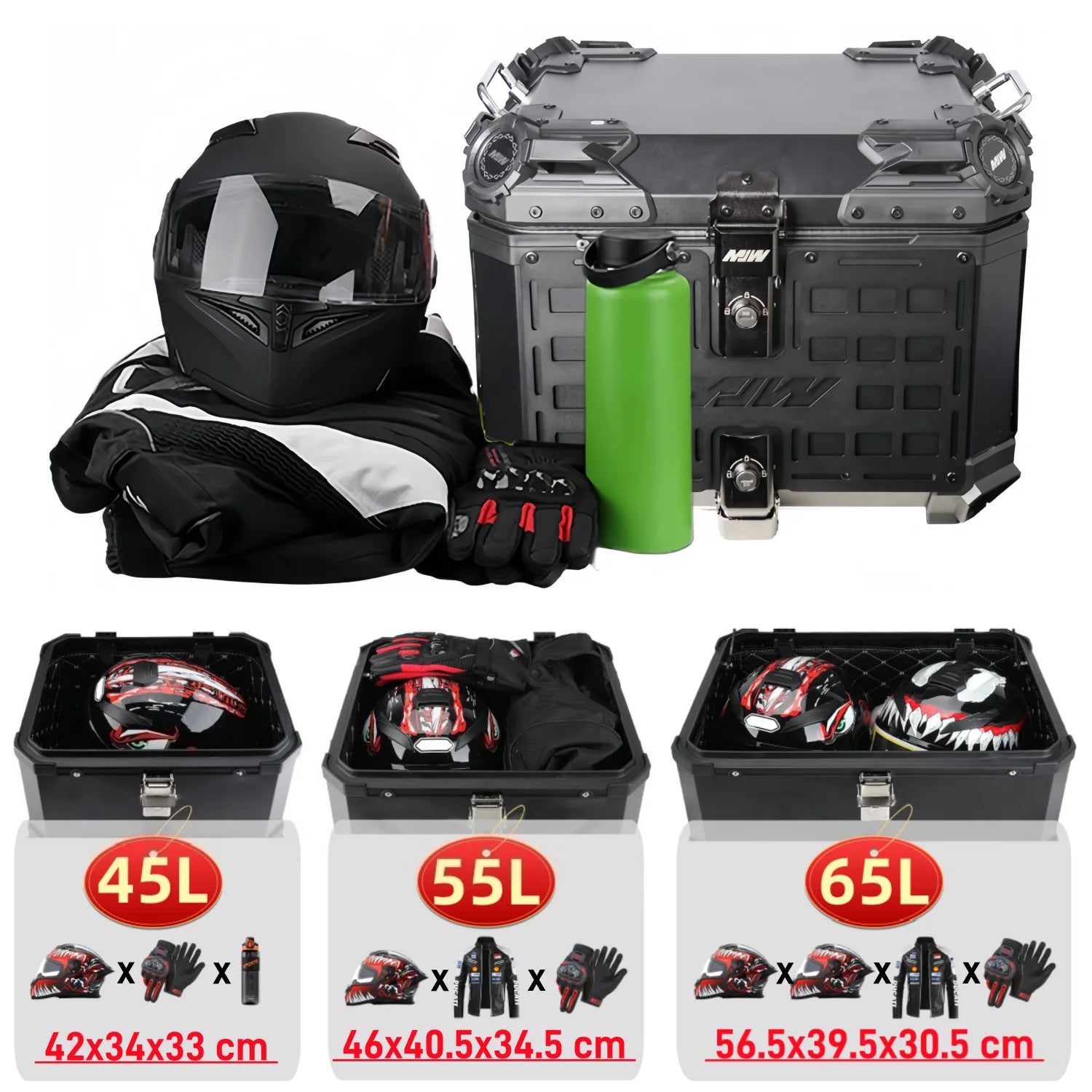 Bauletto posteriore per moto in alluminio da 55L/65L – Bagaglio posteriore impermeabile con schienale