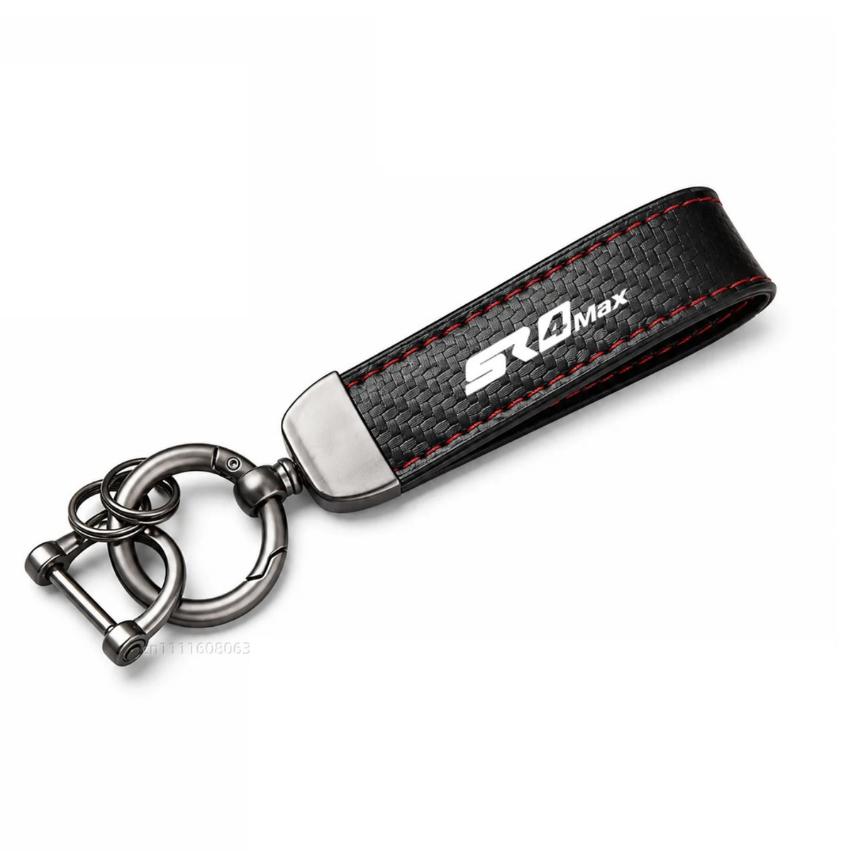 SR4 MAX carbon leather keychain with red stitching