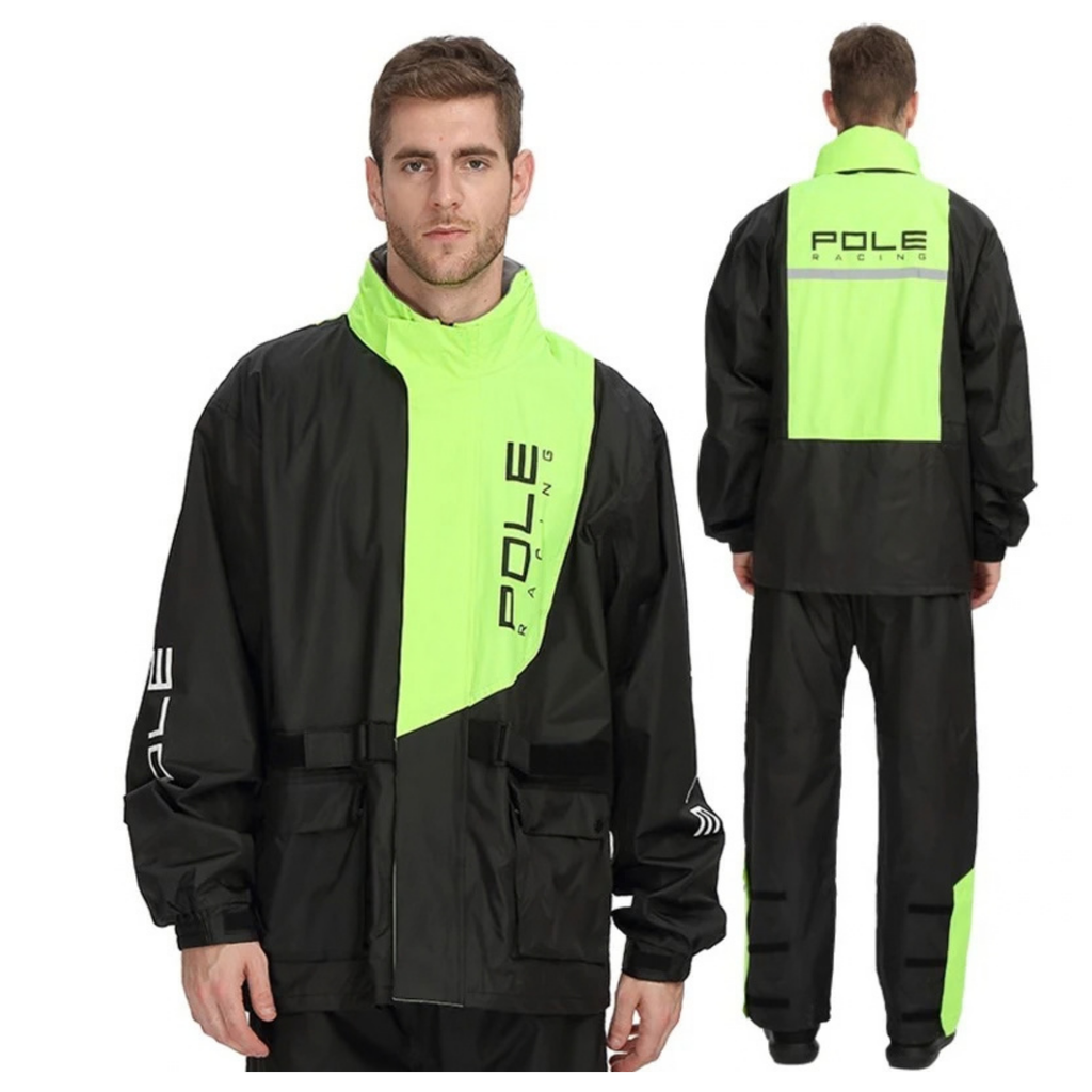 POLE Waterproof Reflective Motorcycle Rain Suit Jacket & Pants Set