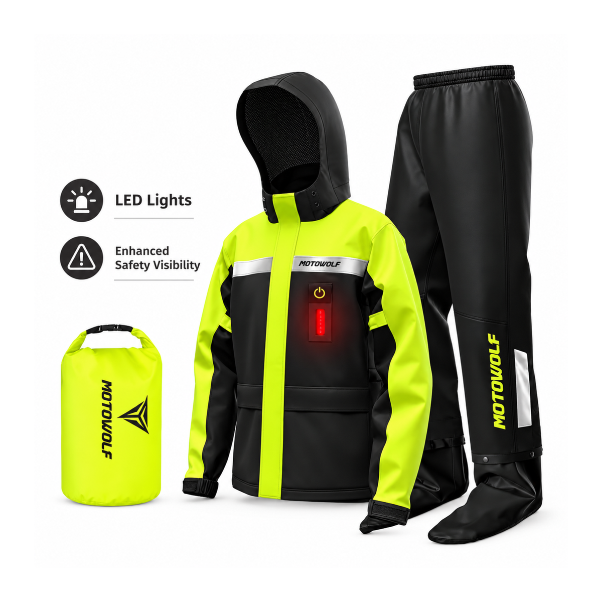 LED Reflective Waterproof Motorcycle Rain Suit Jacket & Pants