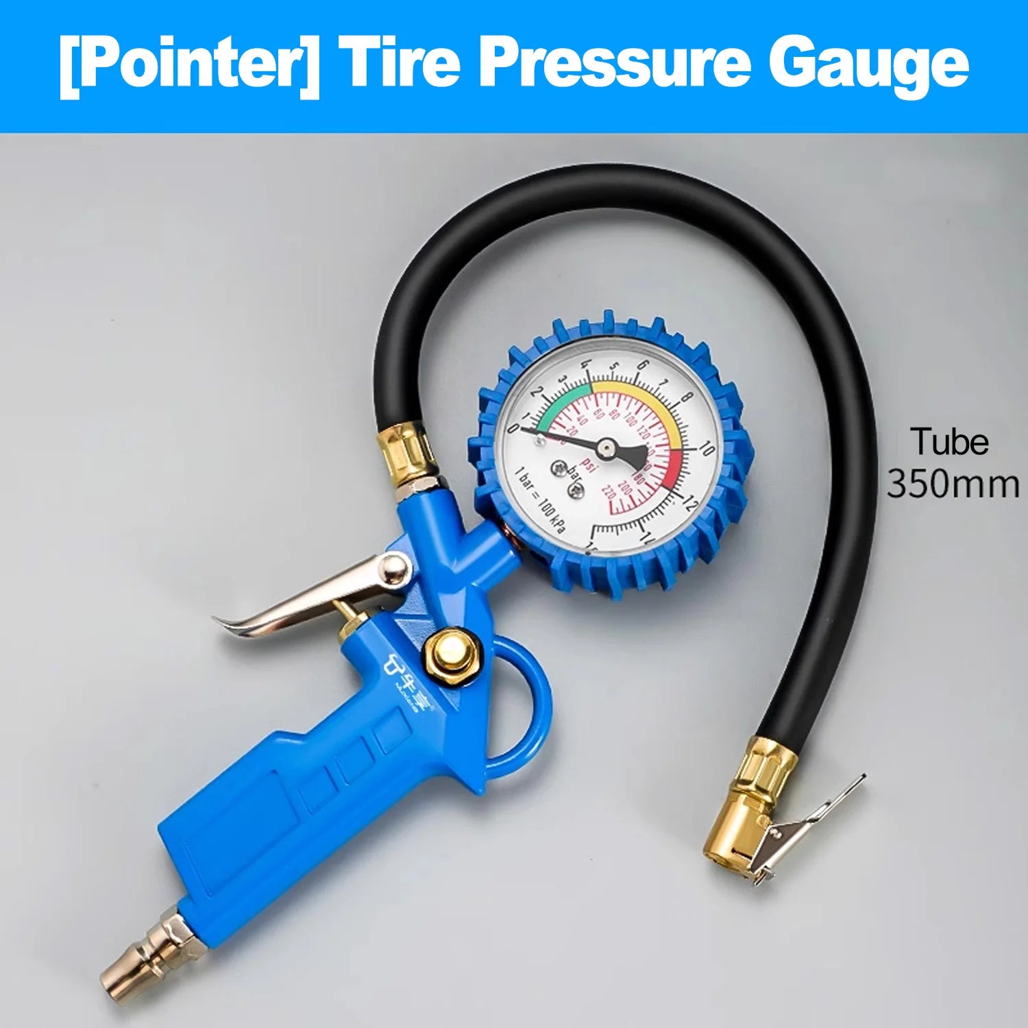 Universal Motorcycle Tyre Pressure Gauge with Inflator Hose