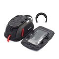 Quick release tank bag with phone pouch and mounting ring