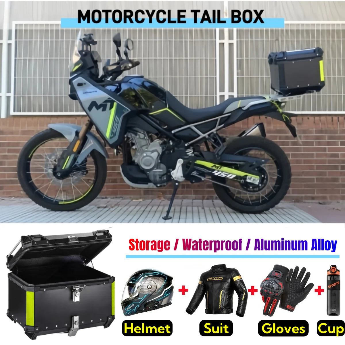 65L Aluminum Motorcycle Top Box - Waterproof Rear Trunk with Quick Release Mount