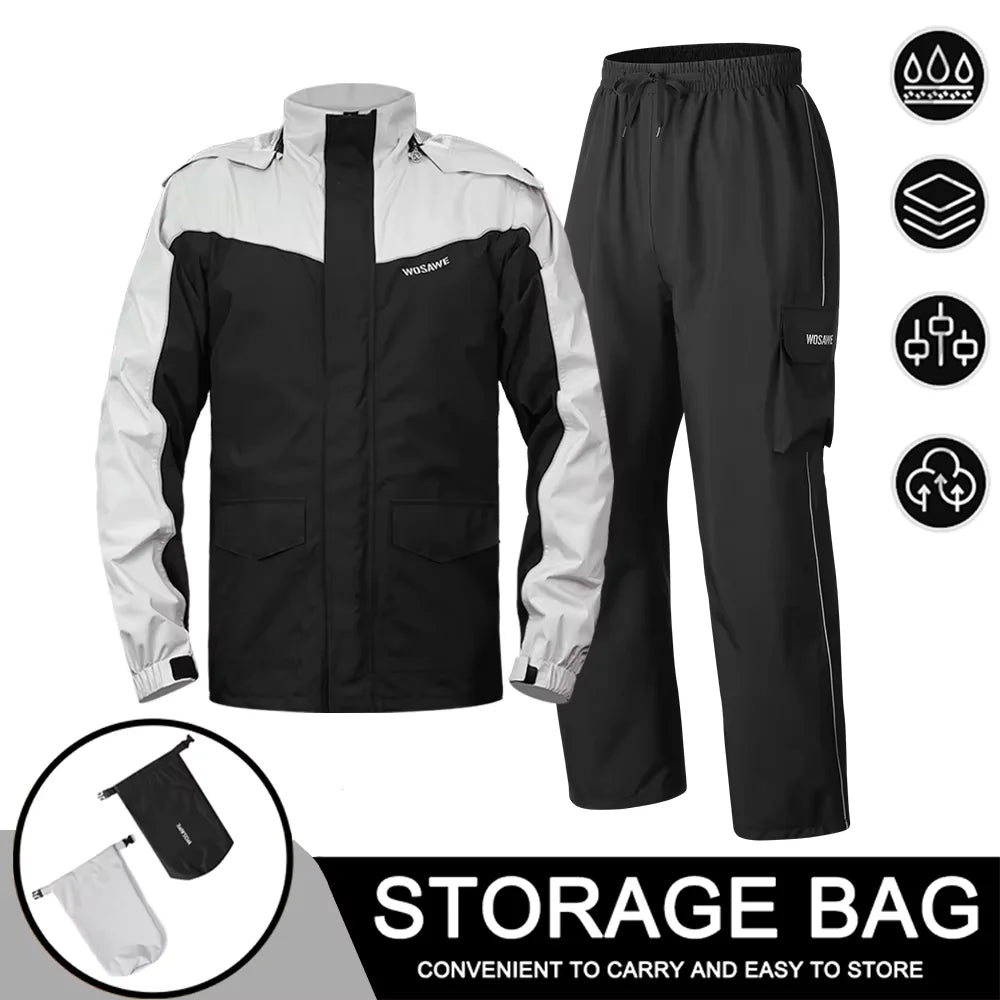 Traje de lluvia para moto reflectante con capucha desmontable, chaqueta y pantalón – foto 25