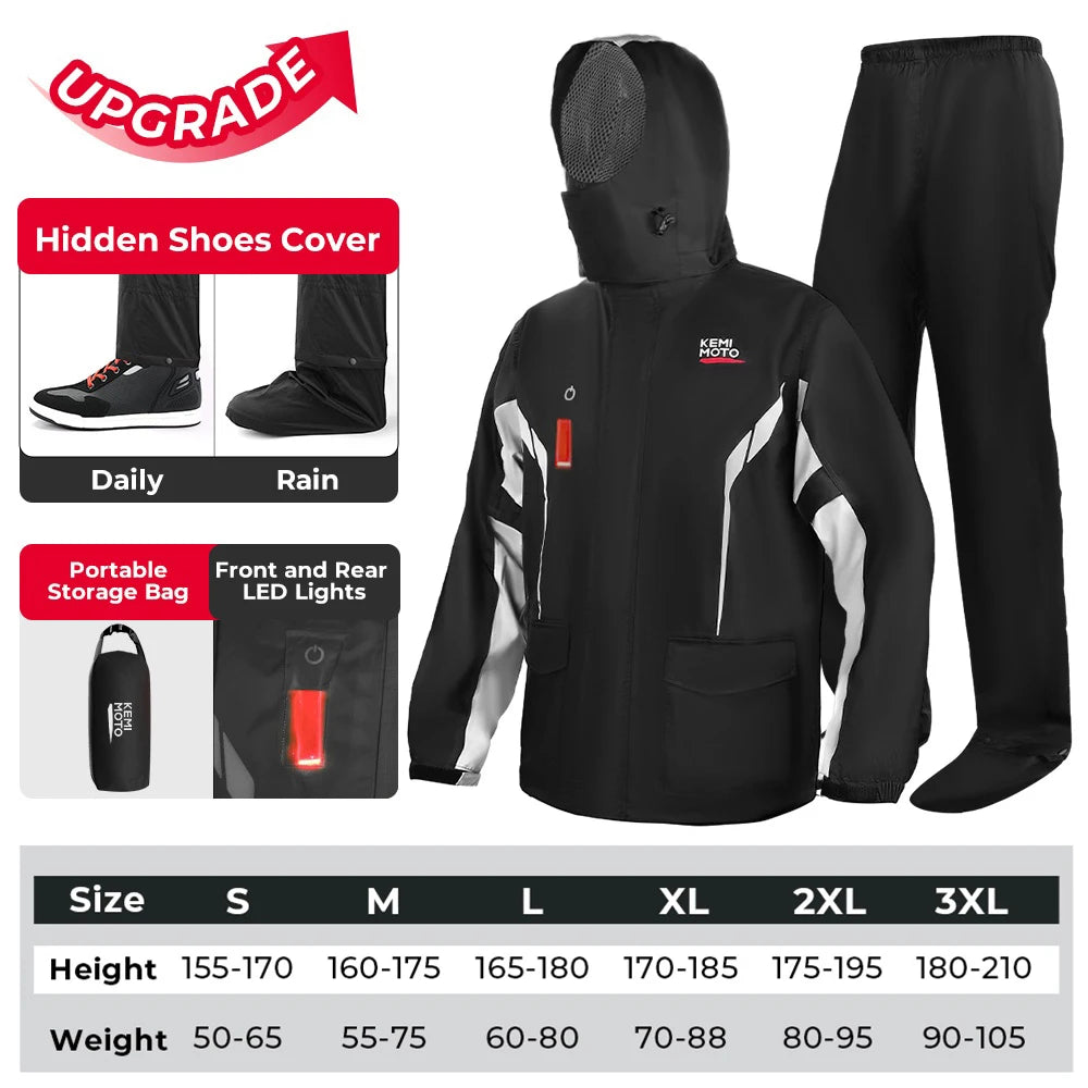 LED Reflective Waterproof Motorcycle Rain Suit Jacket & Pants