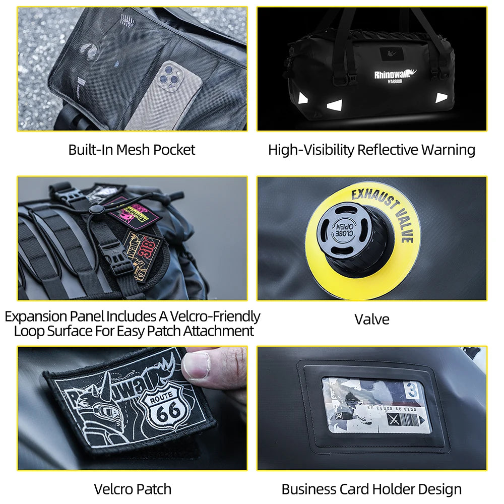 Rhinowalk Waterproof Motorcycle Tail Dry Bag - Modular 20L to 65L Rear Luggage