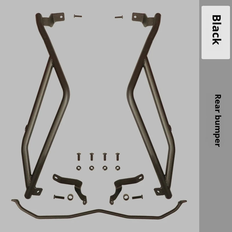 Black rear bumper crash bar kit with bolts and brackets