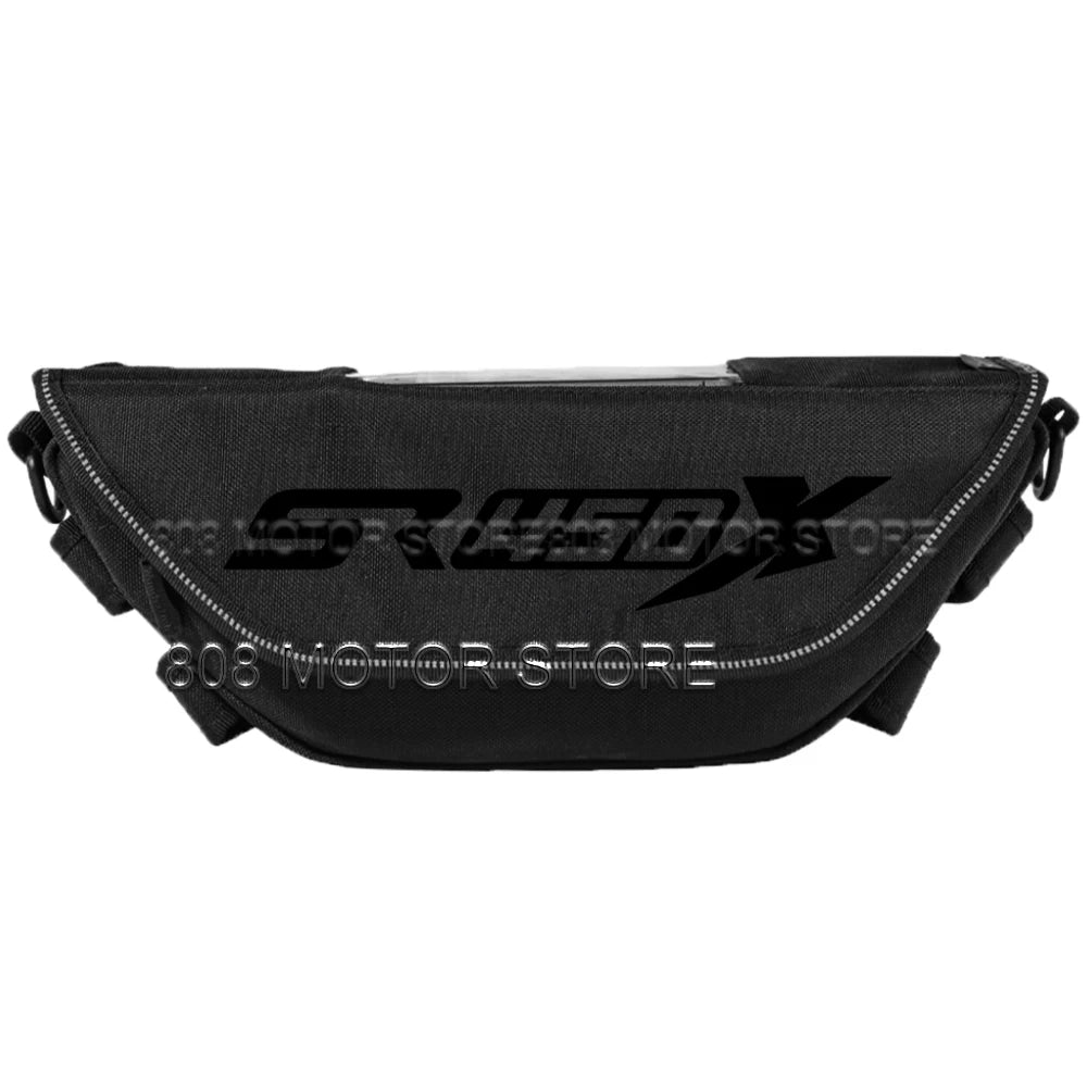 Black SR450X handlebar travel bag, gray logo