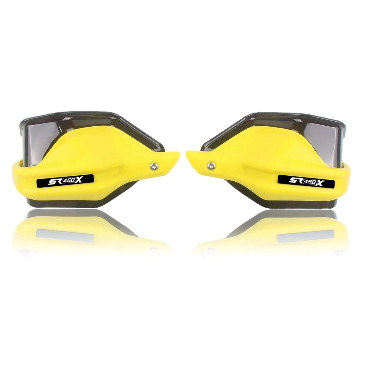 Yellow SR450X handguards with dark smoke shields