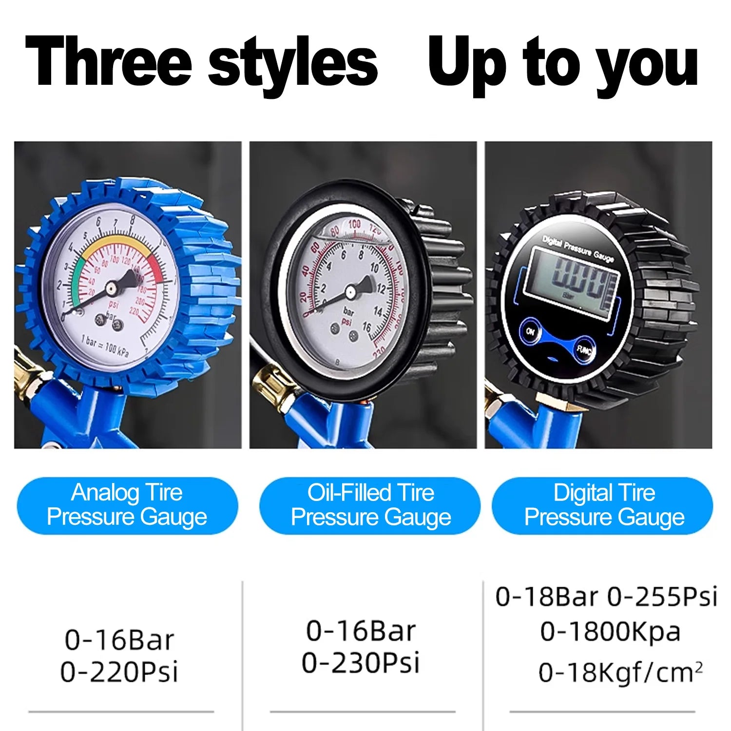 Universal Motorcycle Tyre Pressure Gauge with Inflator Hose