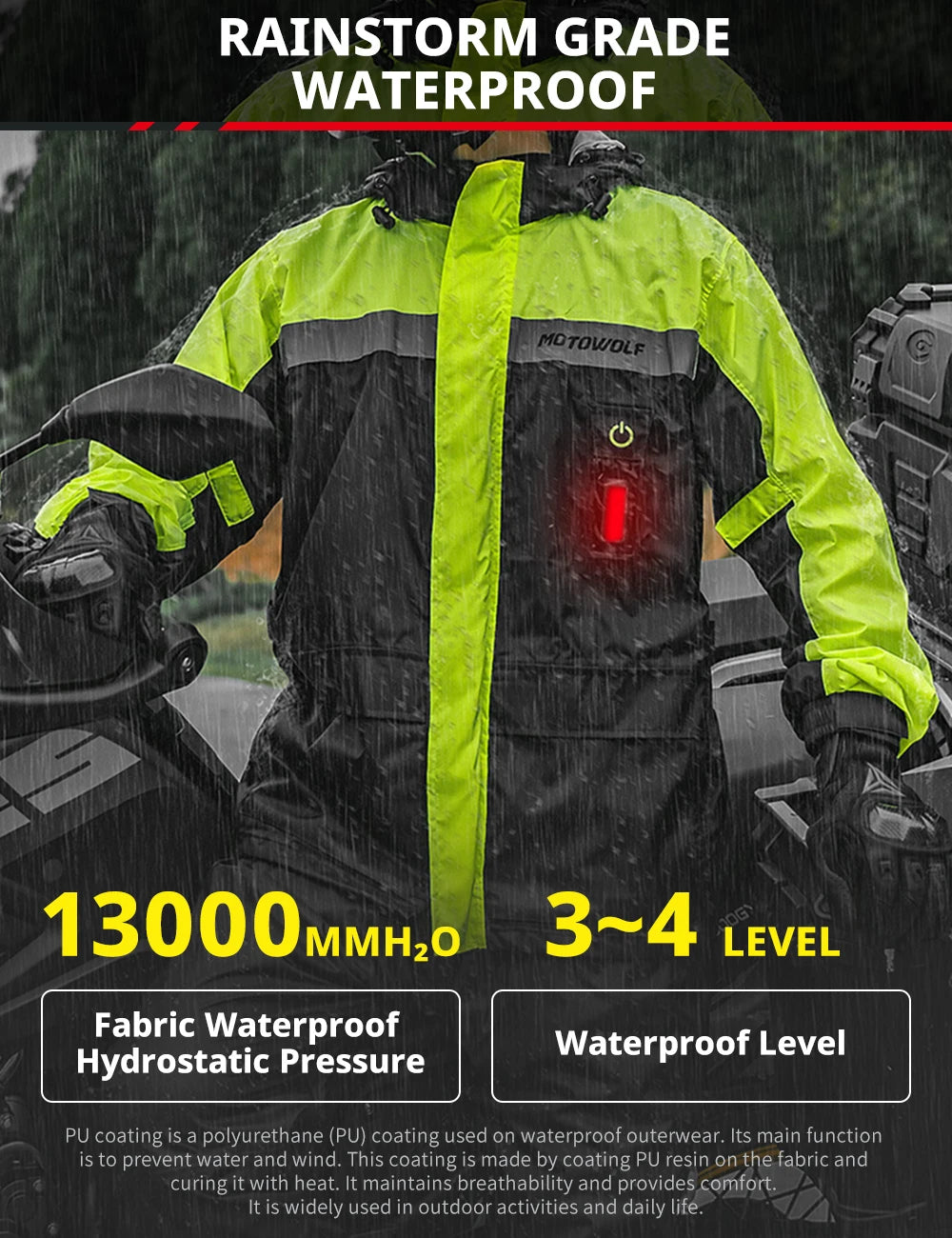 LED Reflective Waterproof Motorcycle Rain Suit Jacket & Pants