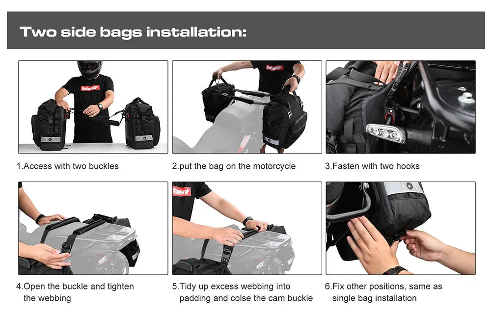 40L Quick Release Motorcycle Saddle Bags with Waterproof Inner Liners Universal