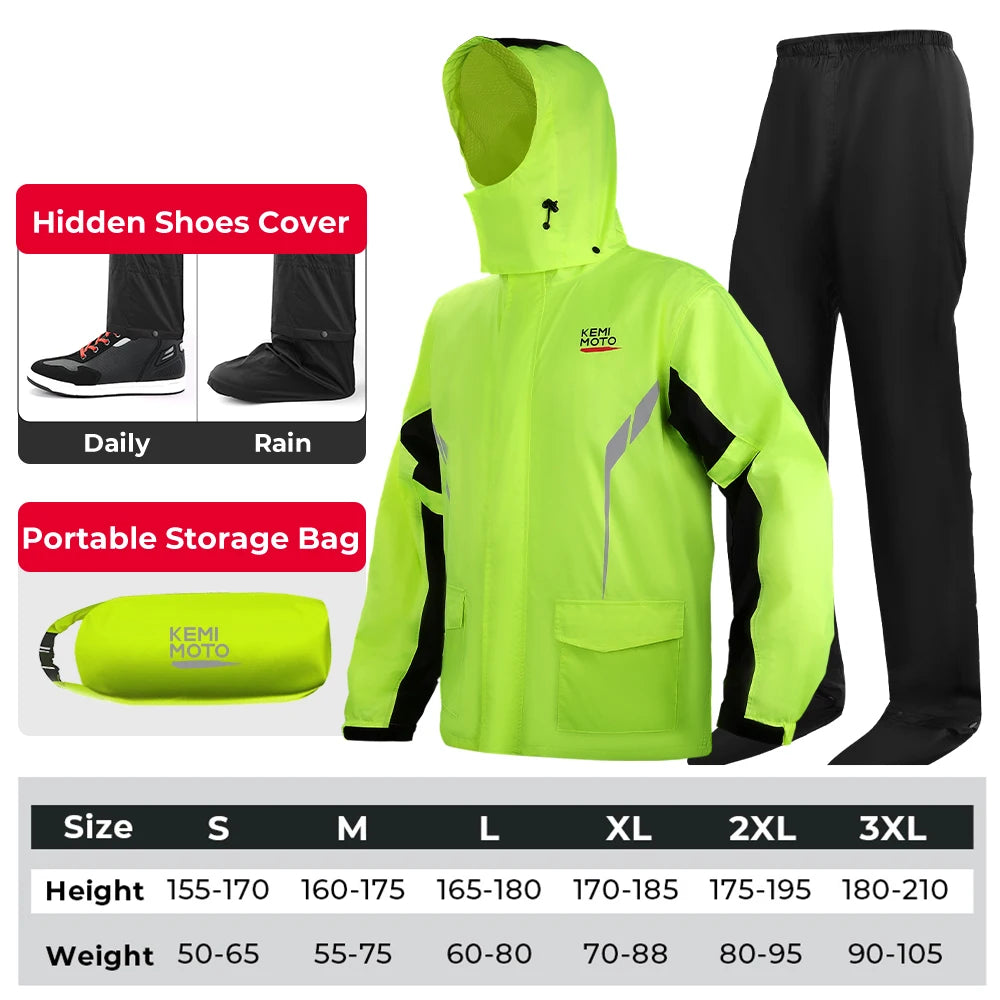 LED Reflective Waterproof Motorcycle Rain Suit Jacket & Pants