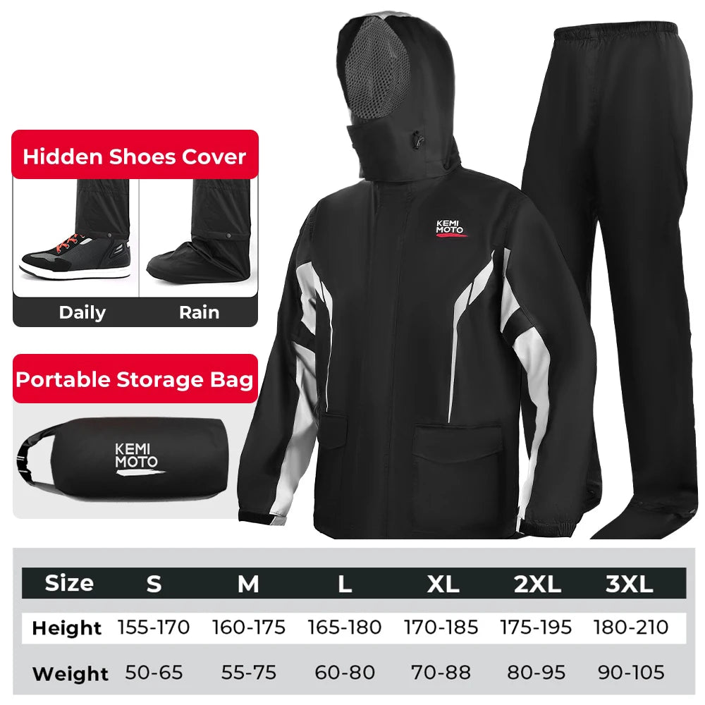 LED Reflective Waterproof Motorcycle Rain Suit Jacket & Pants