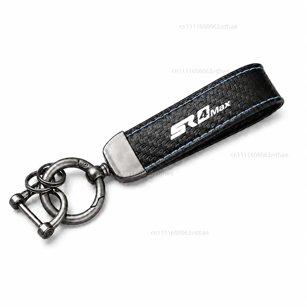 SR4 MAX carbon leather keychain with blue stitching