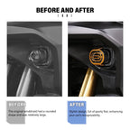 Fog lamp before and after fitting gold cover