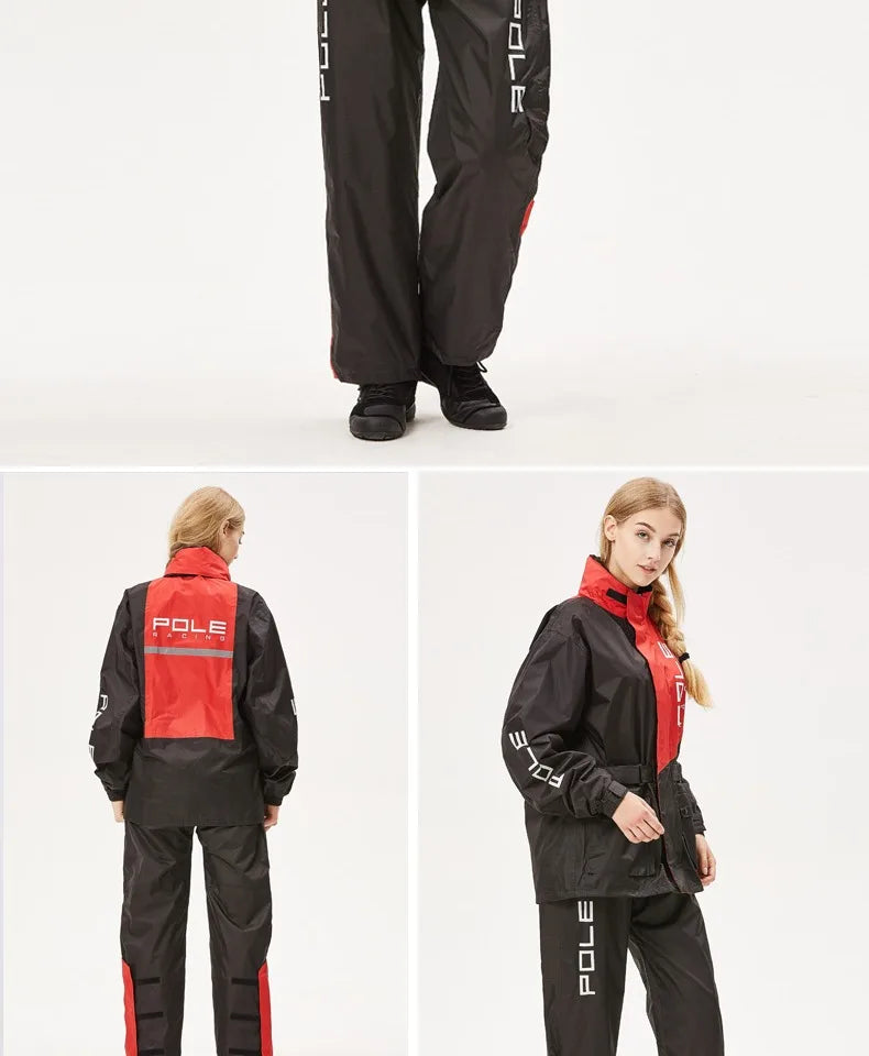 POLE Waterproof Reflective Motorcycle Rain Suit Jacket & Pants Set