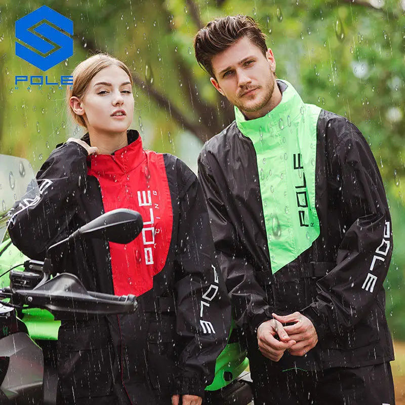 POLE Waterproof Reflective Motorcycle Rain Suit Jacket & Pants Set