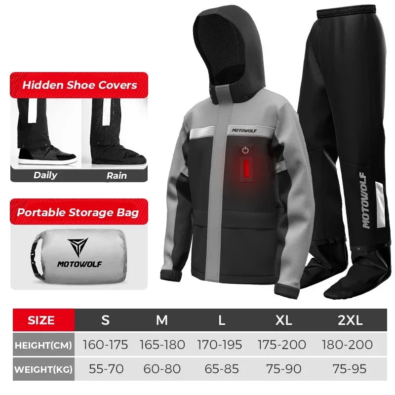 LED Reflective Waterproof Motorcycle Rain Suit Jacket & Pants