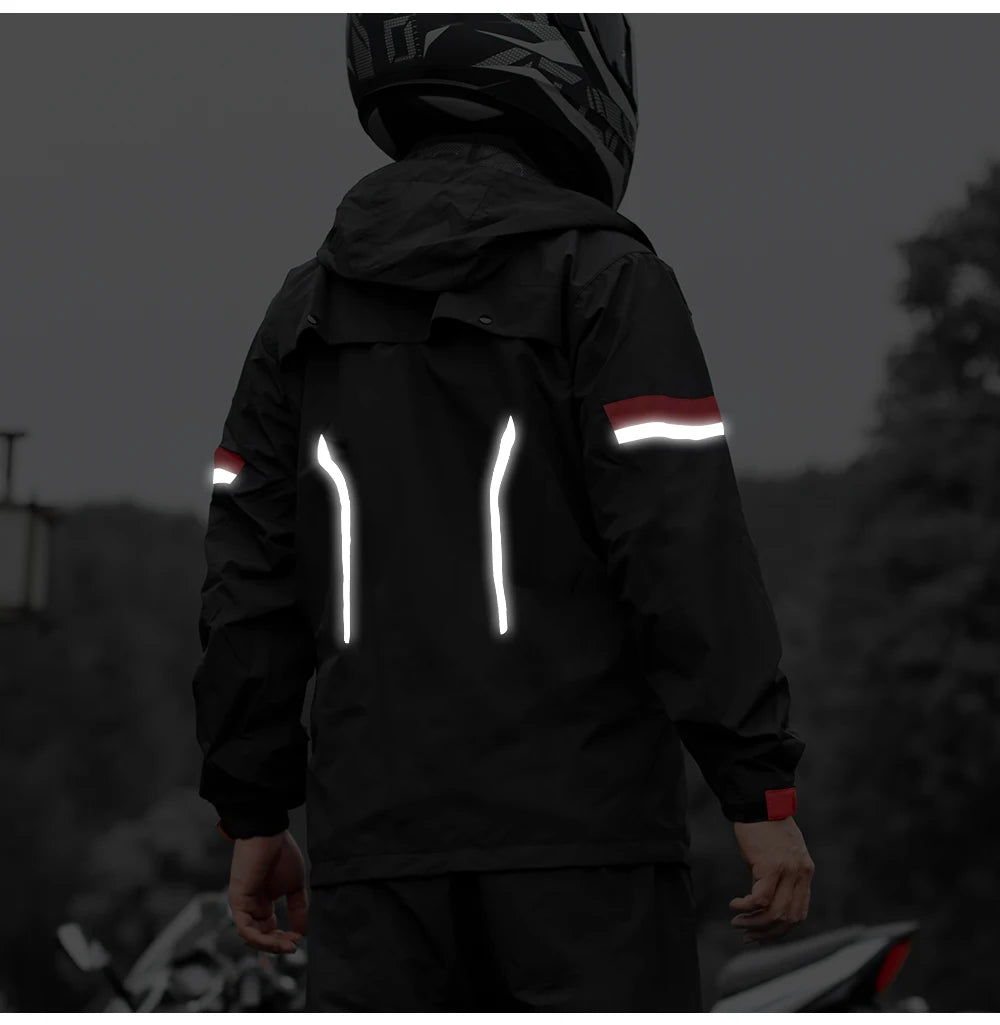 Traje de lluvia para moto reflectante con capucha desmontable, chaqueta y pantalón – foto 4