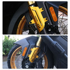 Gold fork guards installed on SR450X front wheel