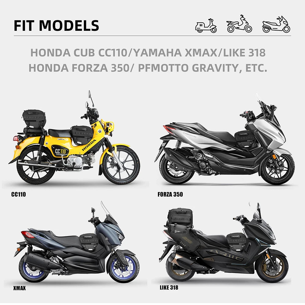 Rhinowalk 15L Motorcycle Tunnel Bag – Waterproof Scooter & Tail Seat Bag with Rain Cover