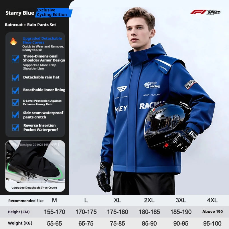 Storm Pro Motorcycle Rain Suit, jacket and pants – Starry Sky Blue colour variant