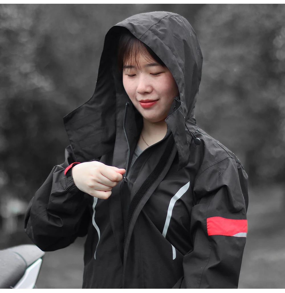 Traje de lluvia para moto reflectante con capucha desmontable, chaqueta y pantalón – foto 16