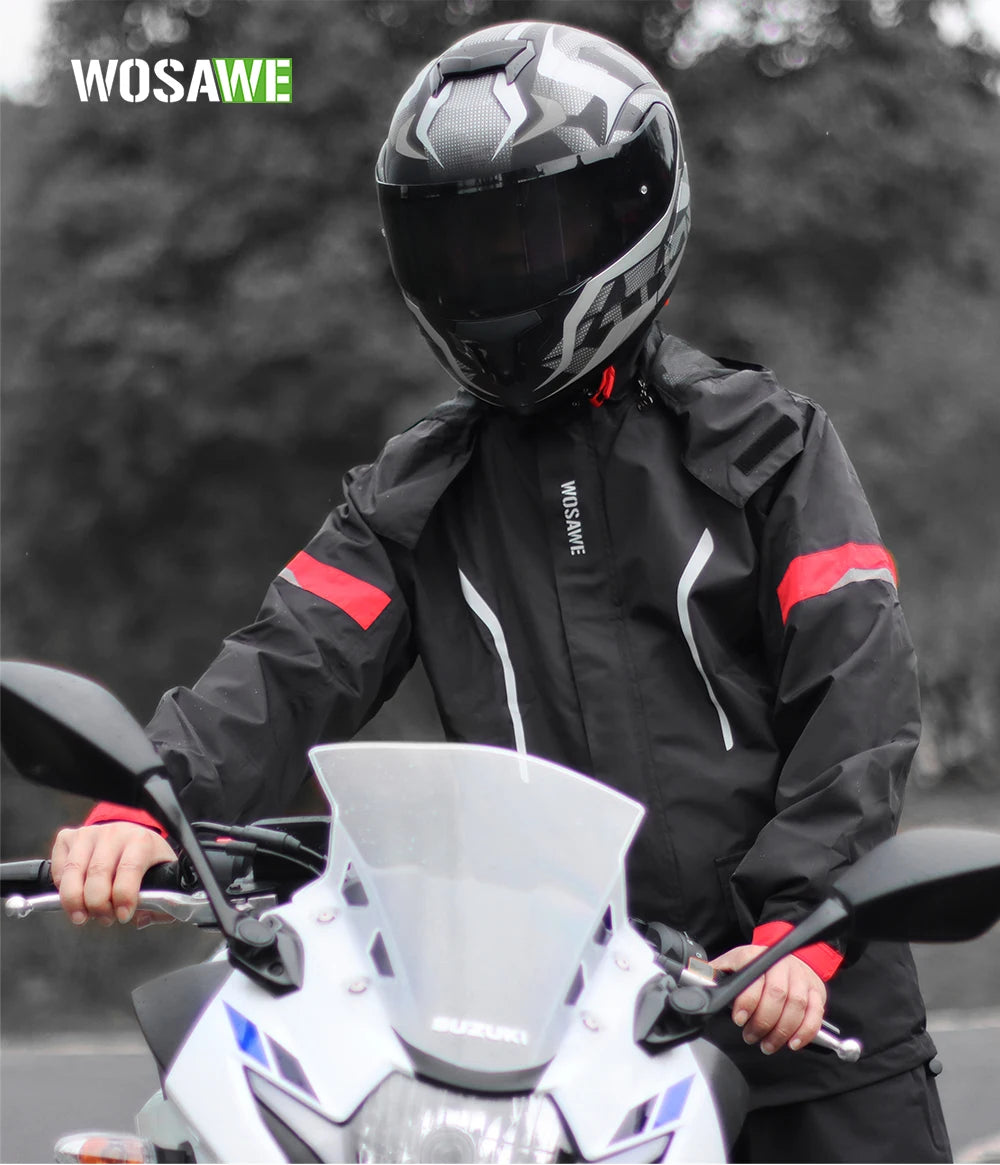 Traje de lluvia para moto reflectante con capucha desmontable, chaqueta y pantalón – foto 7