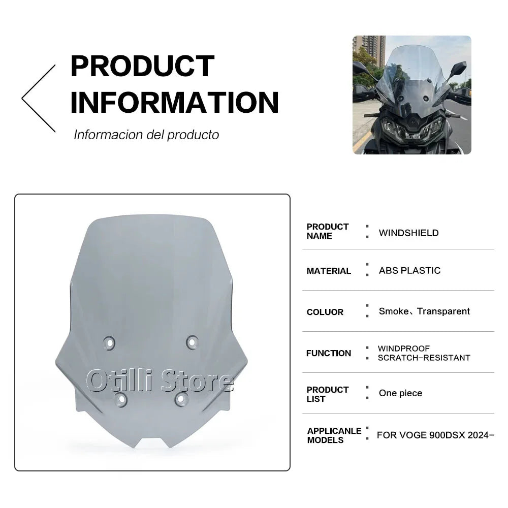 Motorcycle Windshield for VOGE DS900X / DS 900 X / 900DSX (2024–2025) – Wind Deflector Screen Visor