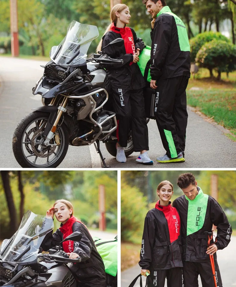 POLE Waterproof Reflective Motorcycle Rain Suit Jacket & Pants Set