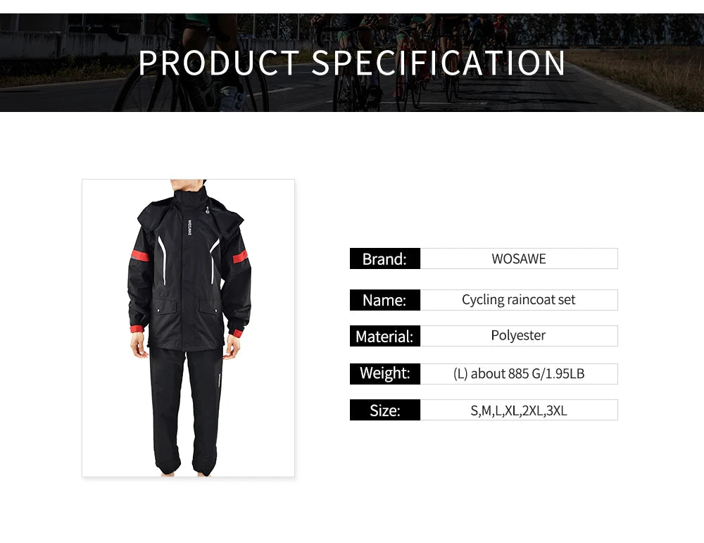 Traje de lluvia para moto reflectante con capucha desmontable, chaqueta y pantalón – foto 13