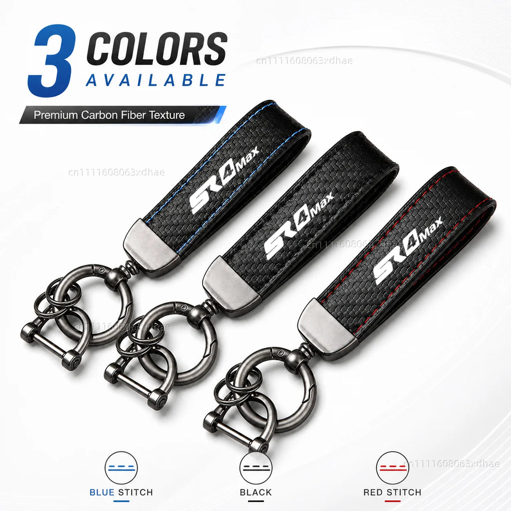 SR4 MAX keychains in blue, black and red stitch