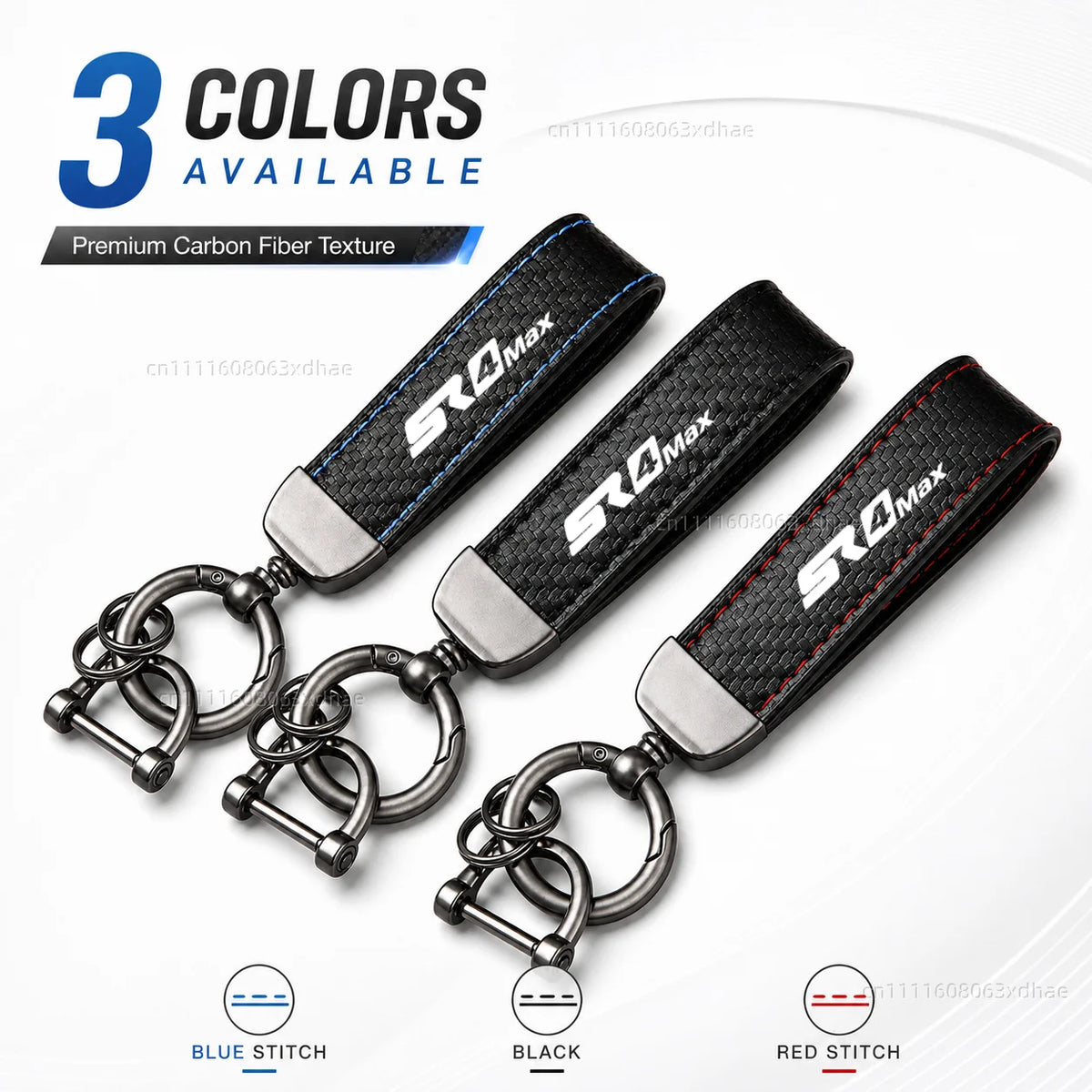 SR4 MAX keychains in blue, black and red stitch