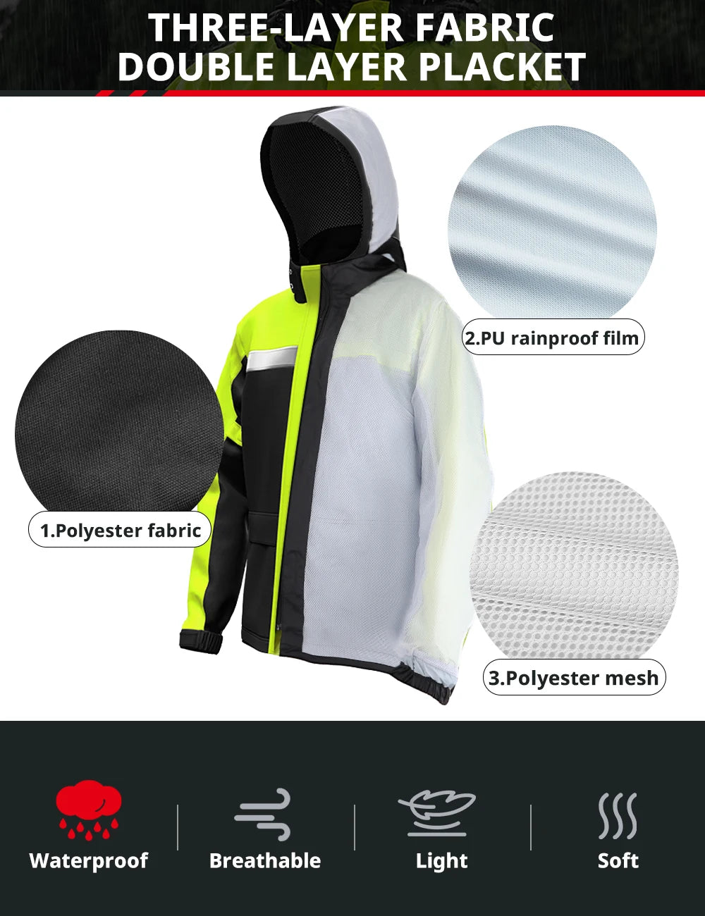 LED Reflective Waterproof Motorcycle Rain Suit Jacket & Pants