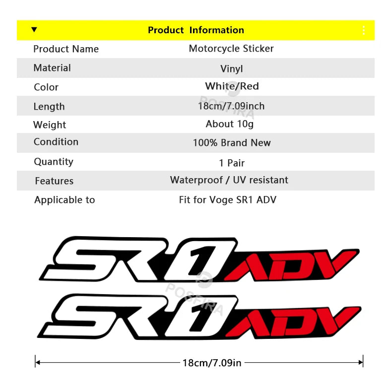 POSFIRA Motorcycle Stickers Vinyl Decals for Voge SR1 ADV 125 (2024–2025)