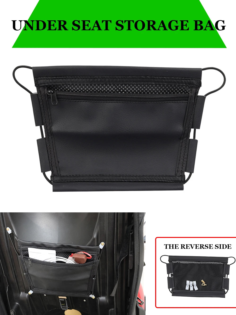 Organizador universal para guardar objetos debajo del asiento de un scooter