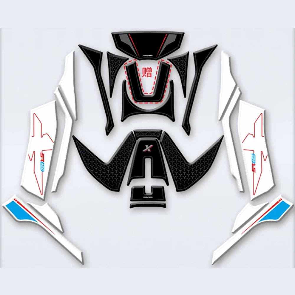 White SR450X body sticker kit with blue accents