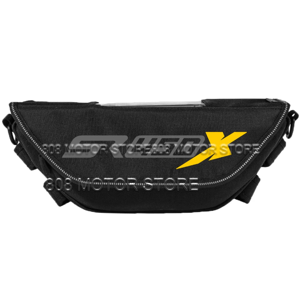 Black SR450X handlebar bag with yellow X logo
