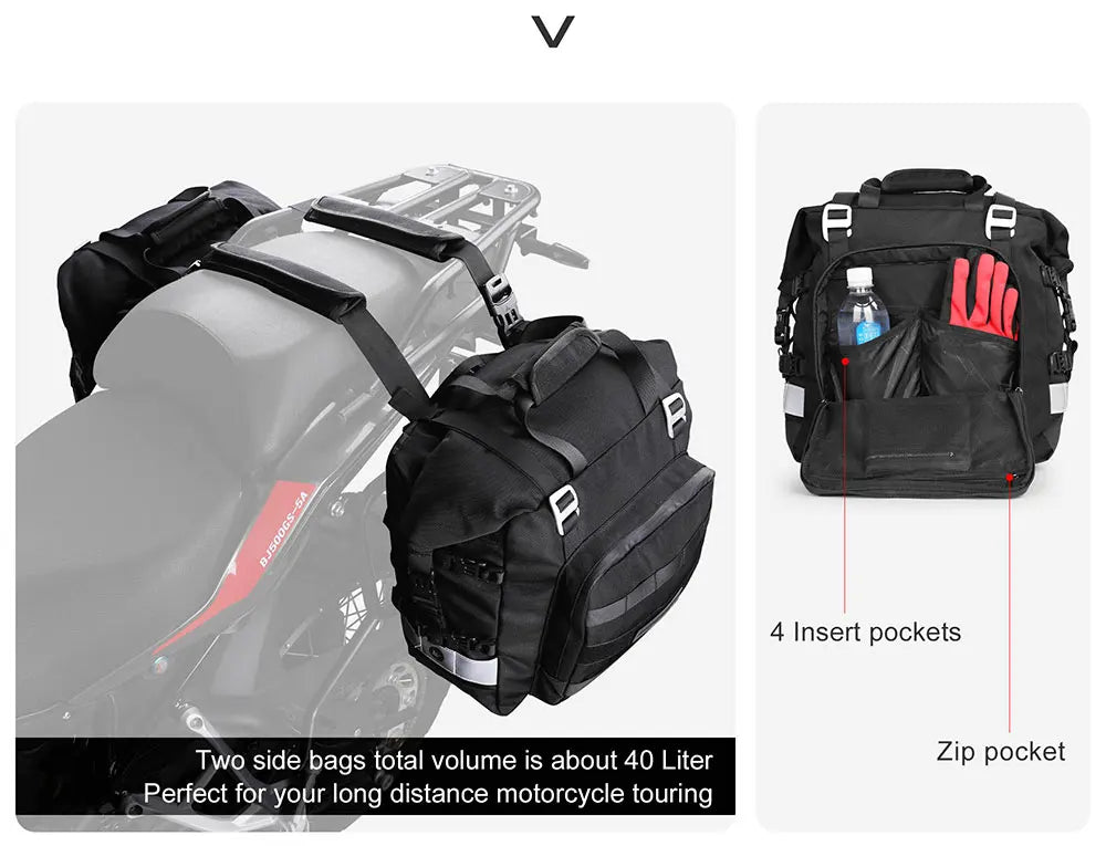 40L Quick Release Motorcycle Saddle Bags with Waterproof Inner Liners Universal